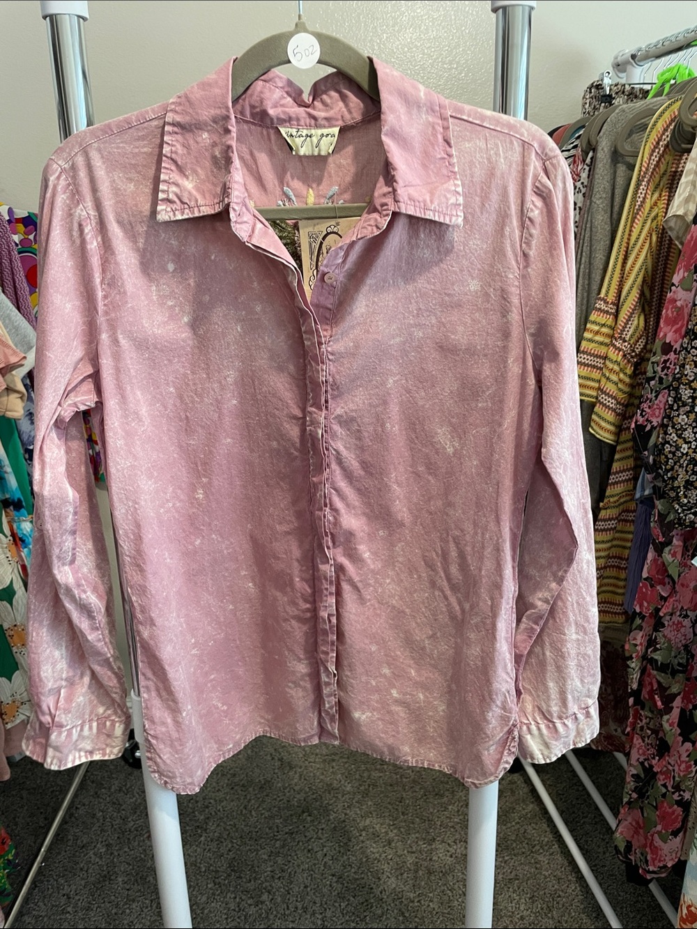 Light Pink Embroidered Mineral Washed Button-Up Shirt - Picture 2 of 5